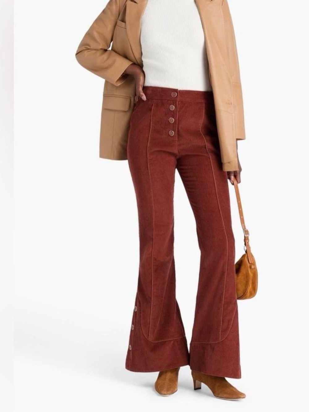 FARM Rio Rust Corduroy High-Waist Flare Pants